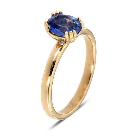 14K Yellow Gold Oval Blue Natural Sapphire Ring - Picture 2 of 4